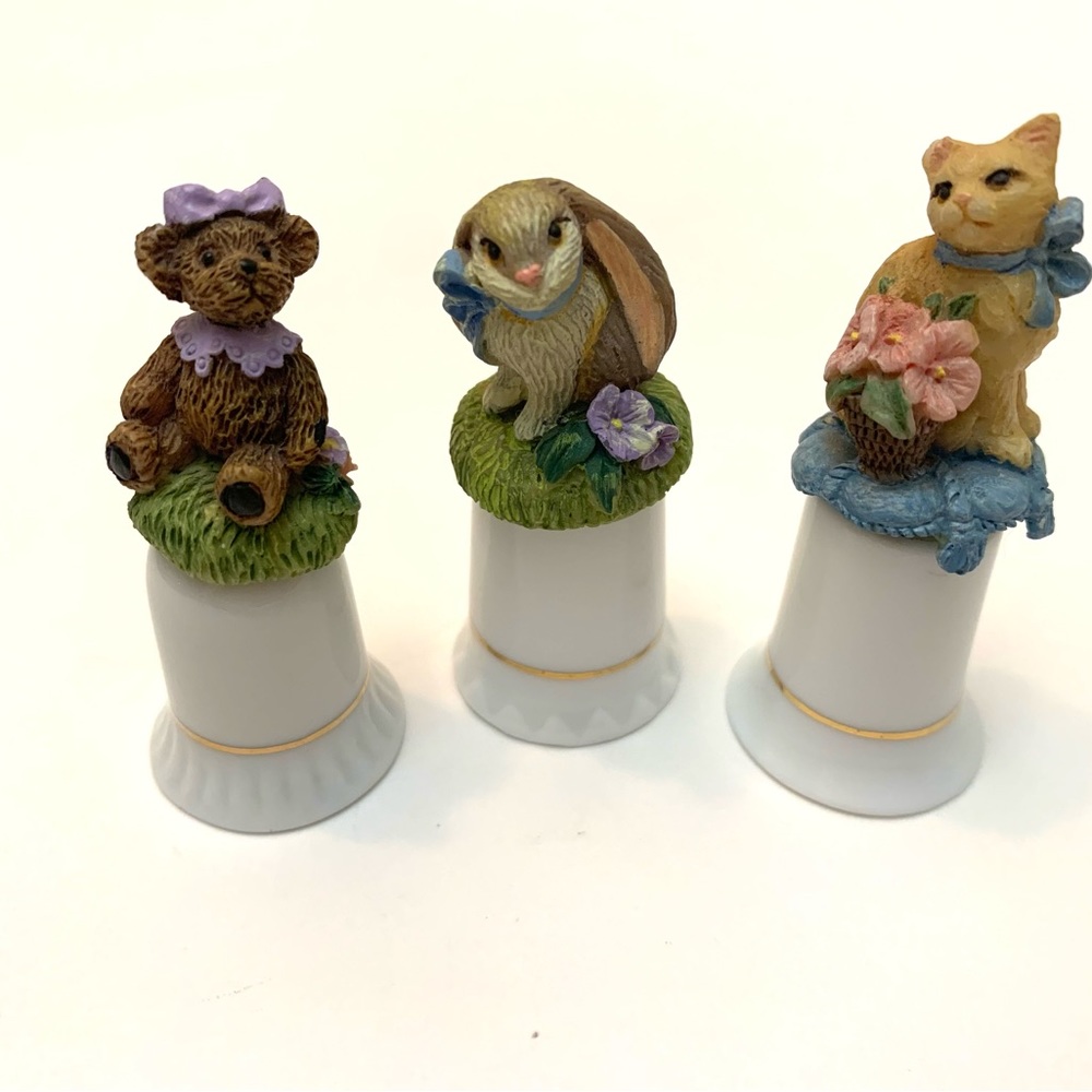 Avon Charming Thimble Collection of 3 Teddy Bunny Cat